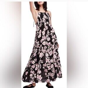 Free People Garden Party Floral Maxi Dress Size XS Smocked Tiered Boho